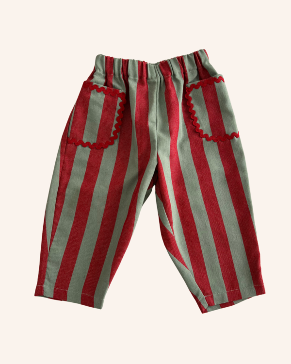 Pantalón largo globo - rayas burdeos y mint