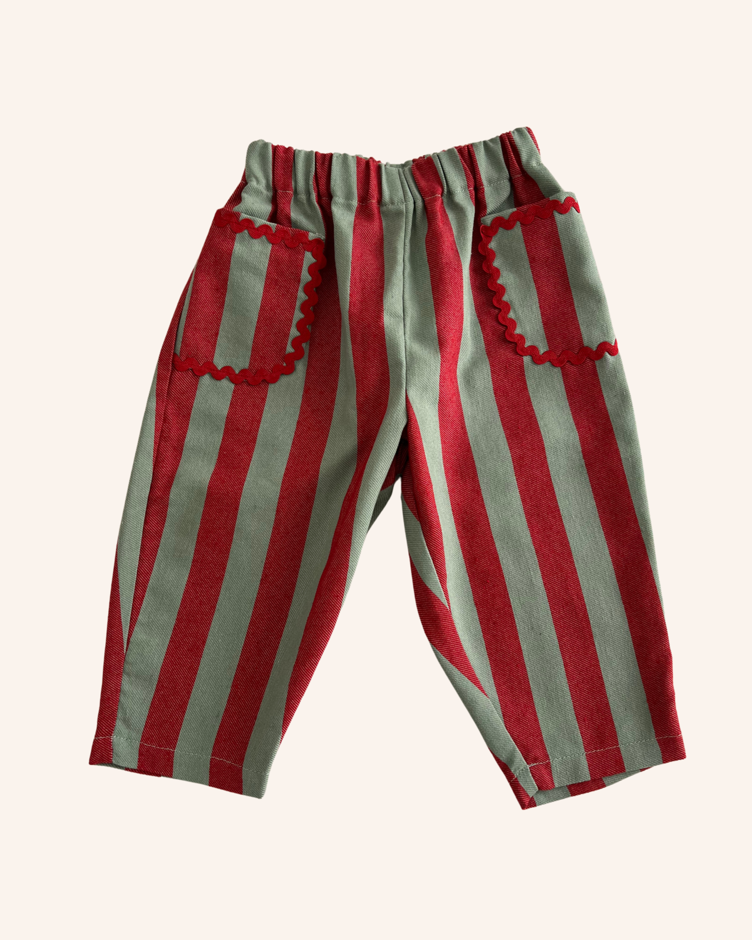 Pantalón largo globo - rayas burdeos y mint